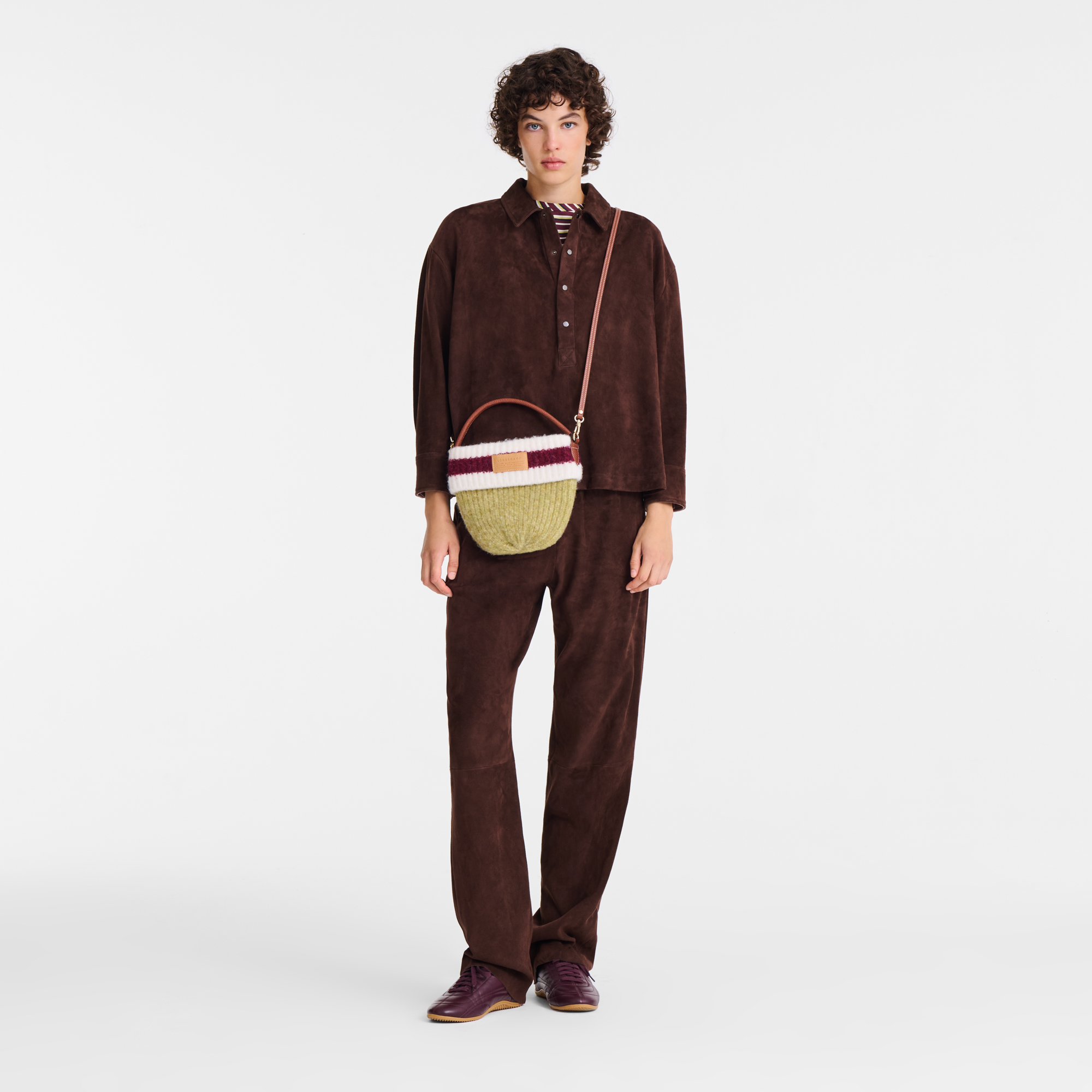 Le Pliage Collection Crossbody bag / Pistachio/Burgundy - Knit