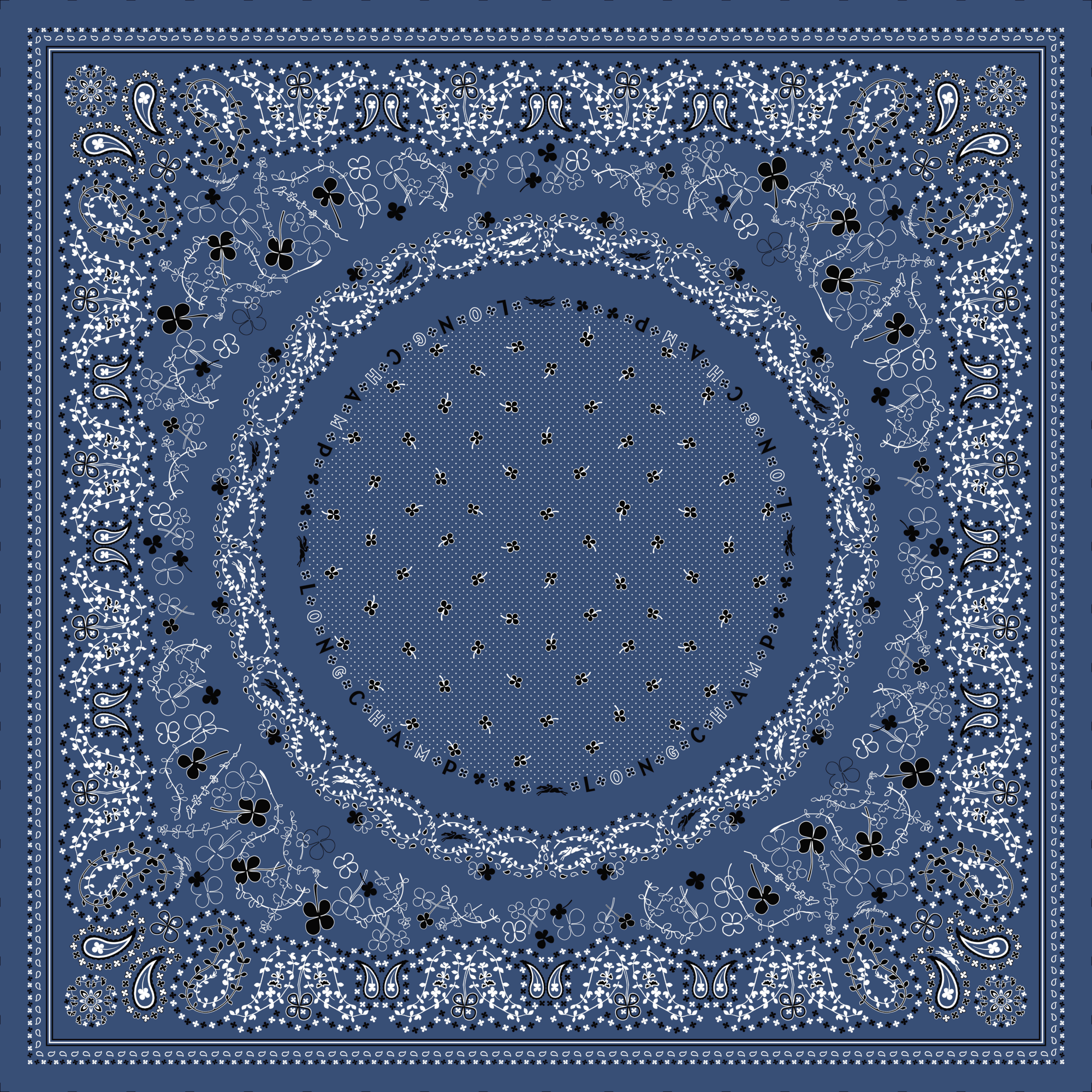 French Bandana Stole / Atlantic/Oregano - Wool blend