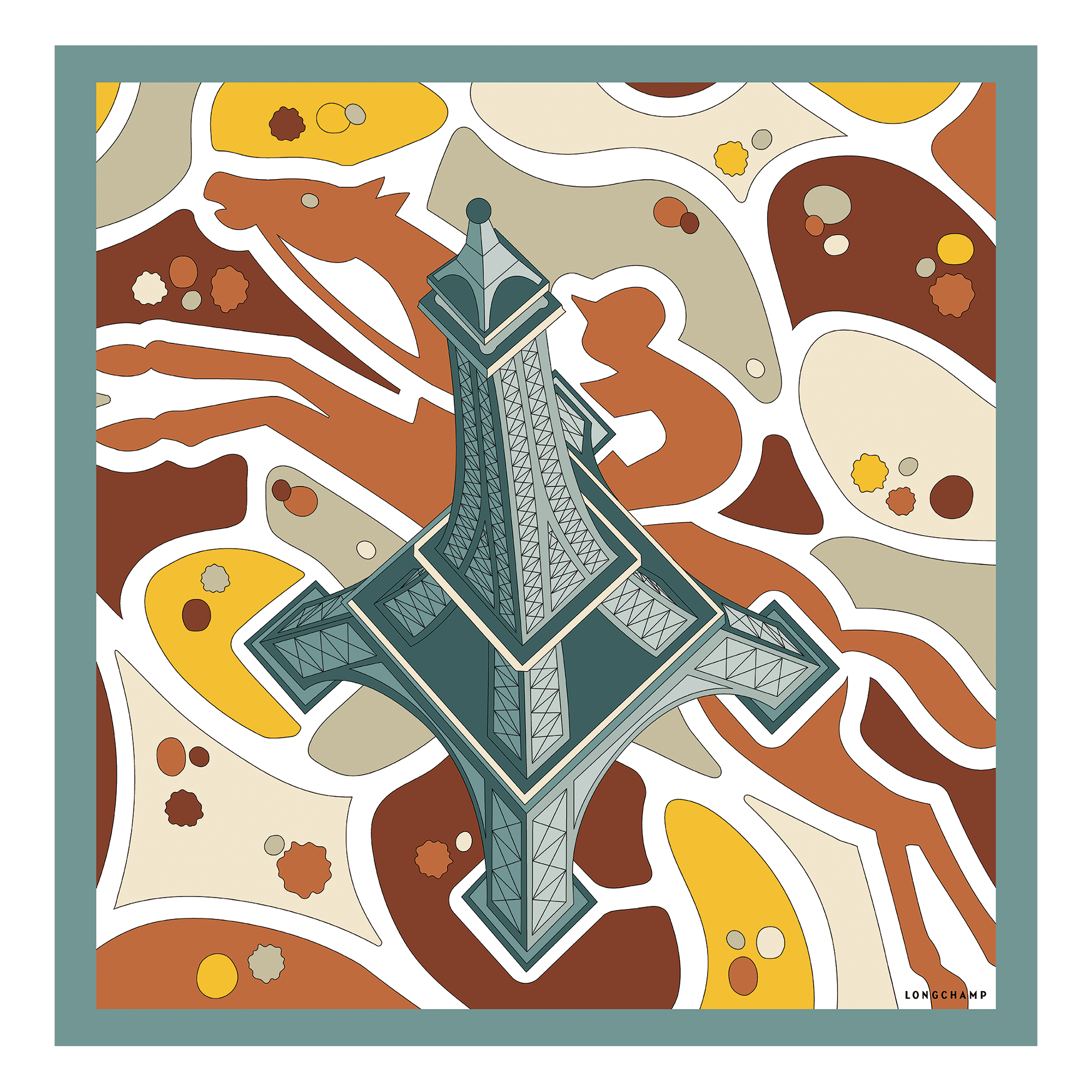 Equestrian Tower Silk scarf 70 / Vervain - Silk