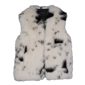 Sleeveless cardigan / Black/White - Faux fur